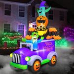 BLOWOUT FUN 8ft Halloween Inflatable Decoration Horror Frankenstein Driving A Car with Spider, Pumpkin and Ghost LED Blow Up Lighted Decor Indoor Outdoor Holiday Art