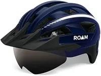 Roam Road Bike Helmet - Durable Helmets for Adults with Sun Visor, LED Light and Detachable Magnetic Goggles - Adjustable Size - Mountain Bicycle Helmet for Adult Men & Women﻿