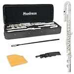 Montreux Curved Head Student Flute for Younger Beginners with Lightweight Protective Carry Case - Includes Straight and Curved Heads - Silver Plated, Offset G, Split E Mechanism, C Foot
