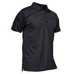 KEFITEVD Men's Outdoor Breathable Polo Shirts Quick Dry Short Sleeve Safari Camping Tops,Black,M