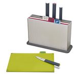 Joseph Joseph Index Plastic Cutting Board Set with 4 Matching Knives and Storage Case