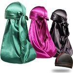 ForceWave 4 Pieces Silky Durags and Wave Cap Pack for Men Waves, Moisture-Tech Fabric Satin Du-Rag