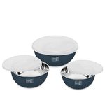 CLASSIC ESSENTIALS Stainless Steel Microwave Safe Mixing Bowls Set with Lid | Food Serving and Storage Containers | Scratch Resistant | Set of 3 (500 ml, 750 ml & 1250 ml) Blue