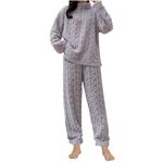 Womens Pyjamas Set Nightwear Fluffy Fleece 2 Piece Sherpa Quarter Zip Pullover Wide Leg Pants Sets Fuzzy Tesst Sleepwear Winter Warm Fur PJs Thickened Plushed Loungewear Purple