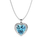 Clara 925 Sterling Silver Sky Blue Heart Pendant with Chain Necklace | Rhodium Plated, Swiss Zirconia | Gift for Women & Girls