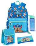 Paw Patrol Boys Backpack Set | Kids 4 Piece Blue & Green Rucksack Bundle with School Bag, Pencil Case, Lunch Bag & Water Bottle | Chase Dog Crew Graphic Complete Matching Set | Back to School Gifts