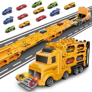 Veslier Carrier Truck Race Track Toddlers Car Truck Toys, Toy Truck Transport Car Carrier & 12 Race Cars, Transforms into Transport Truck, Gifts for 3 4 5 6+ Years Old Boys Girls.