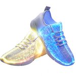 YIQIZQ Fiber Optic Shoes Light Up Sneakers for Women Men LED Luminous Trainers Flashing Shoes for Festivals,Halloween with USB Charging, White, White, 9 US Toddler