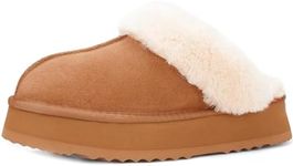 Yonnzn Platform Slippers for Women Indoor Outdoor Suede Leather Fuzzy Slippers House Shoes