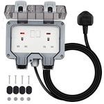 Outdoor Sockets Waterproof Double Socket, Weatherproof Outdoor Sockets with 3M Extension Cable Outdoor Outside Plug Socket 13A IP66 Wall Electrical Outlets Switched Socket Covers