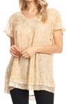 Sakkas 15776 - Charolette Embroidery and Seqiun Accents Blouse - Sand - OS