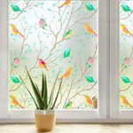 WALLMATE Window Self Adhesive Privacy Glass Film Static Cling Window Sticker Film Window Cling UV Heat Blocking Window Stickers for Home Office Film Birds Frosted Window Film 24x60/Inch