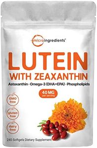 Micro Ingredients Lutein & Zeaxanthin 40mg Softgels, 240 Count, with Astaxanthin, Omega-3s, & Phospholipids | Eye + Vision Health Vitamins | Third Party Tested, Non-GMO, Gluten Free