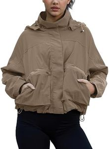 PESION Women's Raincoats Lightweight Waterproof Windproof Adjustable Windbreaker Rain Jackets Hooded with Pockets XS-XXXL, Khaki, XX-Large