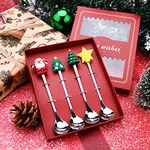 4 Pieces Stainless Steel Christmas Spoon,Christmas Coffee Spoon Christmas Tree Santa Christmas Star Tea Spoon Christmas Style Coffee Tea Dessert Drink Mixing Spoon for Christmas Tableware (Silver)