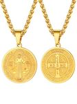 U7 St. Benedict Medal Necklace 18K Gold Plated Saint Benedict of Nursia Medal Pendant with Chain Catholic Jewelry for Men