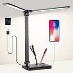 Desk Lamp, Dual Swing Arm Desk Light with USB Charging Port, 50 Light Modes, Energy-Efficient Table Lamp with Pen Holder, Desk Lamps for Home Office, Bedtime Reading, Video Lighting (Adapter Included)