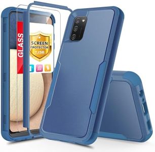 TJS Compatible with Samsung Galaxy A02S Case, with Tempered Glass Screen Protector, Heavy Duty Rugged Shockproof Full Body Protection Anti Scratch Matte Phone Case for Galaxy A02S (Blue)