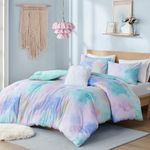 Intelligent Design King Size Comforter Set, Watercolor King Bedding Sets, Tie Dye Comforter Set, 4 Pieces Boho Comforters, Matching Sham, Shaggy Throw Pillow, Cassiopeia, King/Cal King Pink/Blue