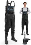 Calamus WaveWalker Fishing Waders for Men & Women, 100% Waterproof PVC Chest Waders with Slip-Resistant Boots, Tear-Resistant Nylon, Ample Storage, Wader Hanger, Black, M5/W7