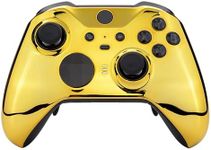 eXtremeRate Chrome Gold Edition Glossy Faceplate Cover, Front Housing Shell Case Replacement Kit for Xbox One Elite Series 2 Controller Model 1797 - Thumbstick Accent Rings Included