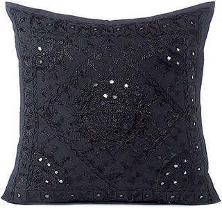 EYES OF INDIA - 16" Black Mirror Embroidered Colorful Sofa Couch Pillow Cushion Cover Case Decorative Throw Bohemian Accent Boho Chic Indian Handmade