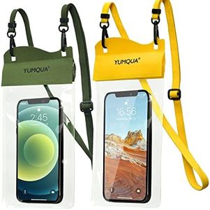 YUMQUA Waterproof Phone Pouch 2 Pack, [Up to 7.5"] IPX8 Waterproof Cell Phone Dry Bag Compatible with iPhone 15 14 13 12 11 Pro Max, Galaxy S23 S22 Ultra S20+, Pixel 4 XL, Army Green+Yellow