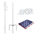 Flag Poles for Outside in Ground, 8.2FT Telescoping Flag Pole Kit for yard with 3×5FT American Flag, Stainless Steel Portable Residential Flag Pole with 3×5FT American Flag for house (1 pack, White)