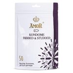 AMOR Premium Condoms Ribbed-Dotted, Ø 54 mm, Transparent, Pack of 50