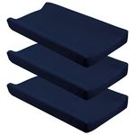 CaSaJa Navy Diaper Changing Pad Cover with Strap Holes Set of 3, Snug Fit 4-Sided Contoured Changing Table Pad 16x31 16x32, Fitted Change Pad Sheet for Baby Boy, 100% Silky Soft Microfiber