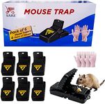SAHZ Reusable 6 Pack Mouse Traps with 4 Pair of Gloves - Mouse Traps for Indoors and Outdoors Highly Efficient Rat Traps Easy to Bait Safe for your Home