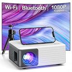 Projector with WiFi Bluetooth W/Tripod, AKIYO Mini Projector Support 1080P Full HD Portable Movie Projector, Phone Projector Compatible with iOS Android Laptop TV Stick HDMI PS5