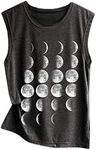 Lazzboy Women Vest Tank Top Print Sleeveless Round Neck Camis Camisole Loose Ladies Blouse Shirt(2XL(16),Black-Many Moons)