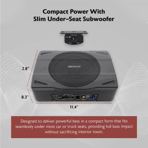 Rockville 8" Car Subwoofer – Compact Powered Under-Seat Bass Speaker