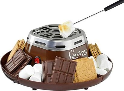 Nostalgia Indoor Electric Stainless Steel S'Mores Maker with 4 Compartment Trays for Graham Crackers, Chocolate, Marshmallows and 2 Roasting Forks, Brown