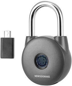 Newisdomake Fingerprint Padlock, Smart Lock with Key Backup, Waterproof for Gym, Luggage, Bookcase, Suitcase, Backpack, Bike, School Locker (Gray)