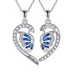 VONALA BFF Necklace for 2-Split Heart Necklace Butterfly Pendant Sister Necklace Best Friend Friendship Necklace Set of 2 Birthday Day Gifts for Her