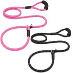 PETESCORT Dog Leashes Slip Leads, Heavy Duty 1/2" 3/8" x 6 FT Strong Rope Slip Leash for Large, Medium & Small Dogs Pet Training Leash Highly Reflective Threads(1/2in x 6Ft,Pink and Black(2-Pack))