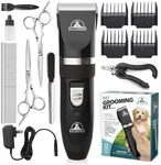 Pet Union Professional Dog Grooming Kit - Cordless Low Noise Dog Clippers for Grooming Thick Coats - All Pet Safe Cat Hair Trimmer - Pet Grooming Kit Includes Dog Hair Clippers, Nail Trimmer & Shears