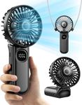 coldSky Mini Portable Hand Fan, 3000mAh Rechargeable USB Small Desk Fan with LED Display, 90° Foldable Cooling Fan with Lanyard Neck Fan for Women, Makeup, Office, Travel, Outdoor (Black)