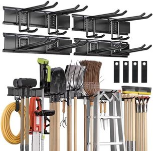 Garden Tool Organizer Wall Mount, 64 inches Tool Storage Rack with Adjustable Hooks, 600lbs Adjustable Heavy Duty Metal Hooks, Yard Shed Rack Holder System Hanging Rake Broom Mop Snowboard, Men Gift