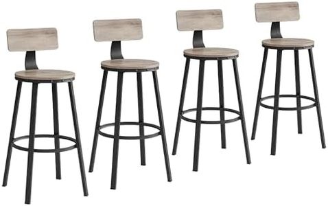 VASAGLE Bar Stools Set of 4, Bar Height Barstools with Back, 28.7 Inches Counter Stools Bar Chairs with Backrest, Steel Frame, Easy Assembly, Bar Stools for Dining Kitchen Bar, Greige and Black