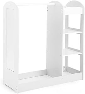 GYMAX Kids Dress up Storage, Wooden Children Wardrobe with Mirror, Clothes Rail and 4-Tier Shelves, Toddlers Closet for Girls Boys Bedroom (White)