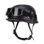 Vintage Aviator Helmet Retro Leather Motorcycle Half Helmet Black for Motorcycles,Scooters,Moped,Cruise,Electric Vehicles (Black 2, M)