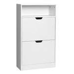 VASAGLE Shoe Cabinet with 2 Flaps, Shoe Rack with an Open Shelf, Melamine Veneer, Easy to Clean, 60 x 24 x 102 cm, White LBC040W01