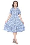 Seryeon Womens Ira Dress | Maxi Length Half Sleeves Tie Up Neck A Line Dress | One Piece Dress for Girls Stylish Western Printed Dress - XL, Blue