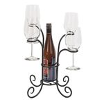 Panacea 87939 Wine Bottle and Glasses Caddy, 15-Inch Height by 14.3-Inch Width, Black