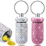 cobee Bling Pill Container, 2 Pieces Waterproof Pill Case Portable Pill Bottle Crystal Mini Pill Holder Pocket Pill Storage Box with Keychain for Travel Outdoor Camping