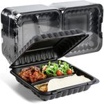 EARTHEATS Clamshell Food Containers, 34 OZ Plastic To Go Containers 8X8 55 Pack BPA Free Reusable Microwave Freezer Safe Heavy Duty MFPP Black Take Out Boxes