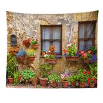 Tuscany Tapestry Italy Old Stone Wall Flowers Windows Tapestry Decor Wall Hangings Large Tapestry for Bedroom Living Room Dorm Man Cave(60x40 Inch)